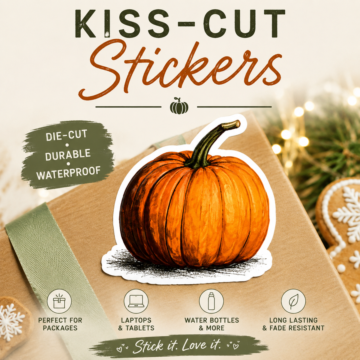 Hand-Painted Pumpkin sticker | Kiss-Cut Stickers