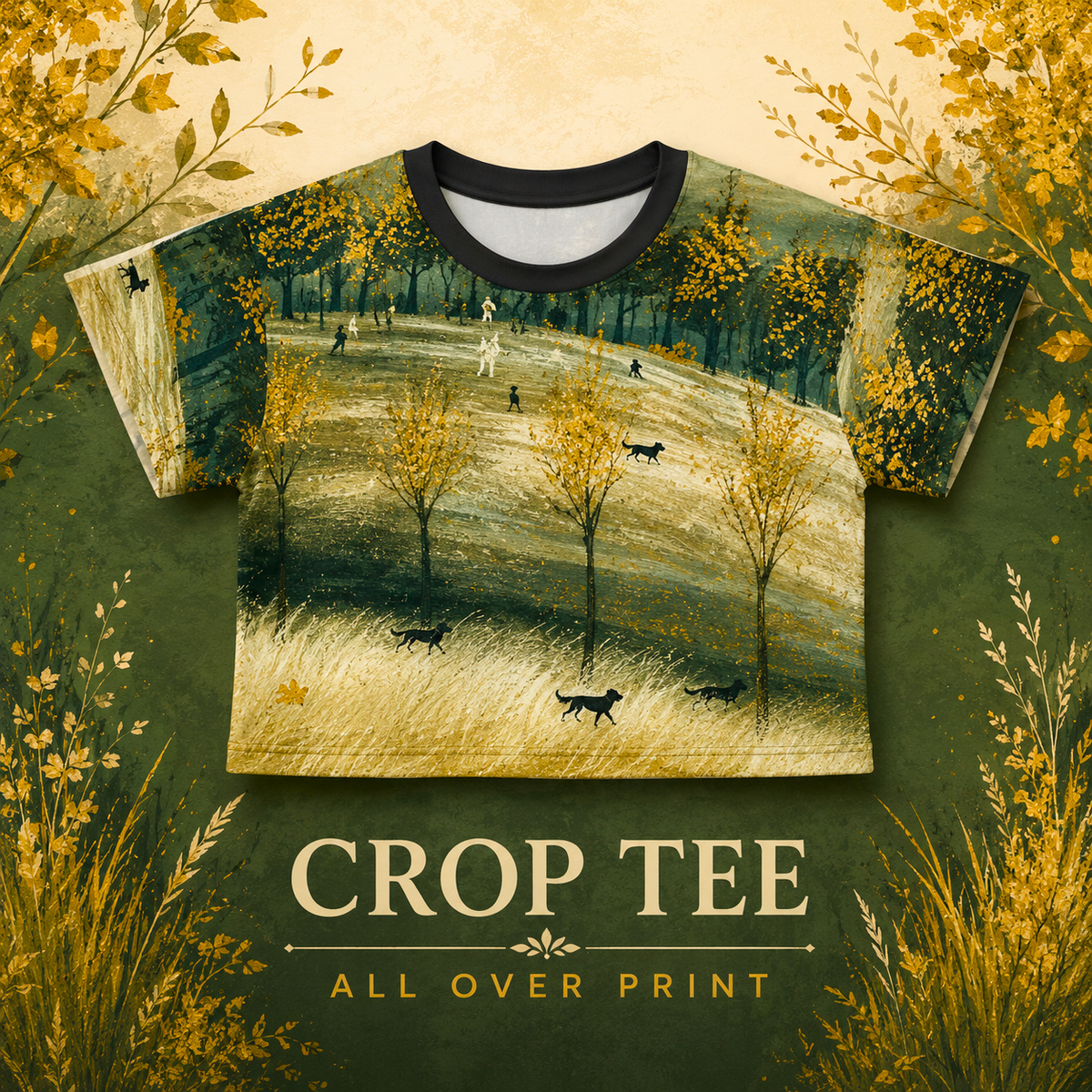 Autumn Fox Meadow Crop Tee All-Over Print Fall Landscape