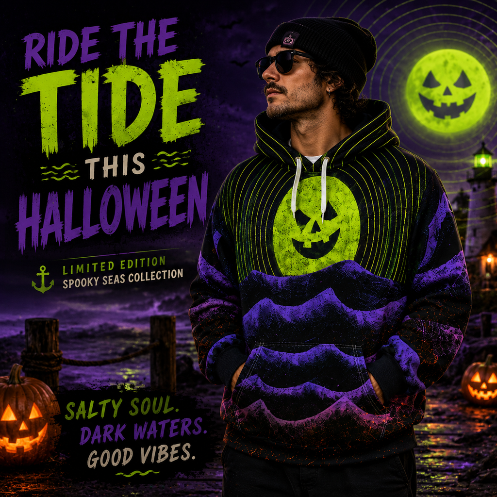 Halloween AOP Hoodie, Jack O Lantern Moon Hoodie, Purple Ocean Wave Sweatshirt, Spooky All Over Print Hoodie, Unisex Halloween Pullover