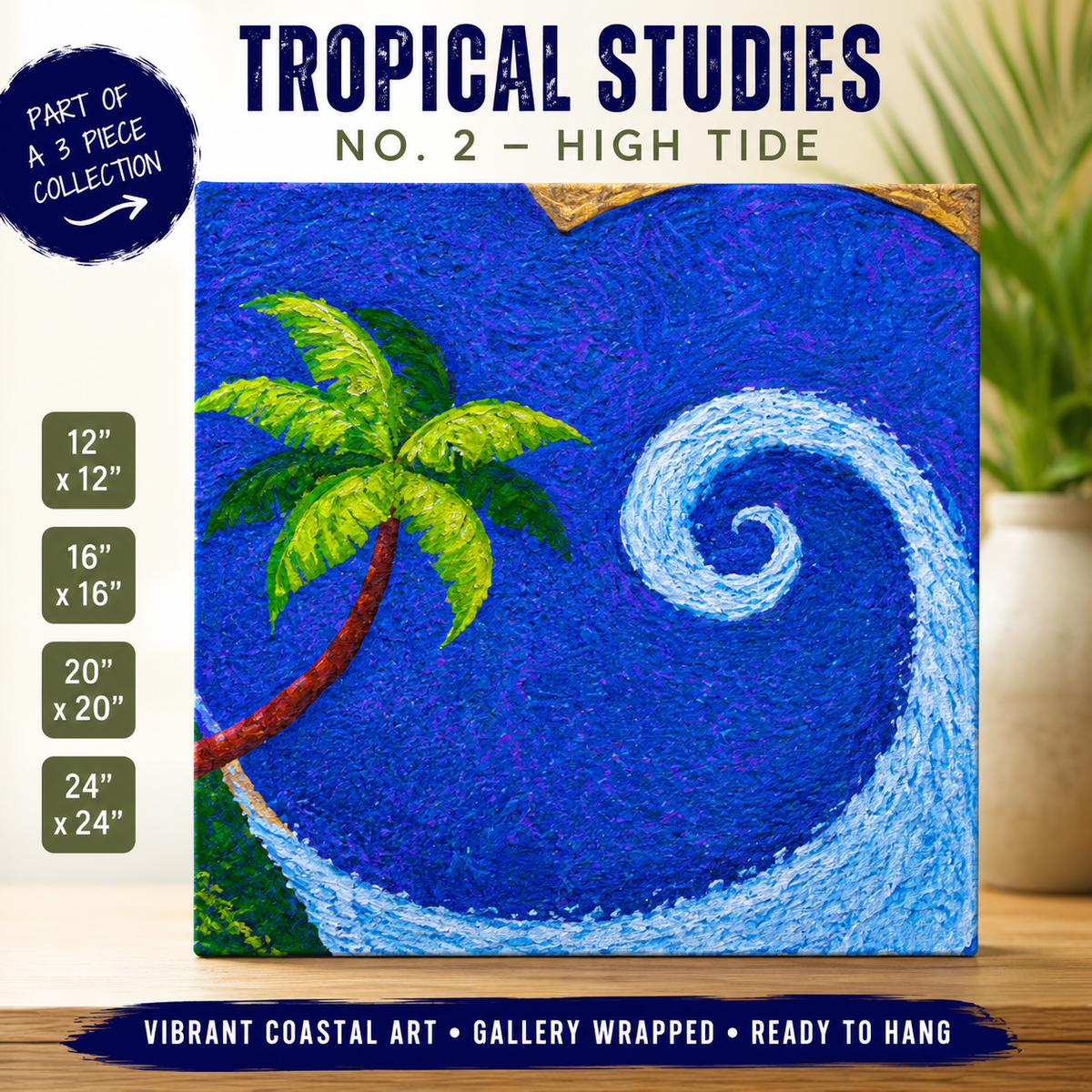 Tropical Wave Canvas Wall Art, Palm Tree Coastal Painting
