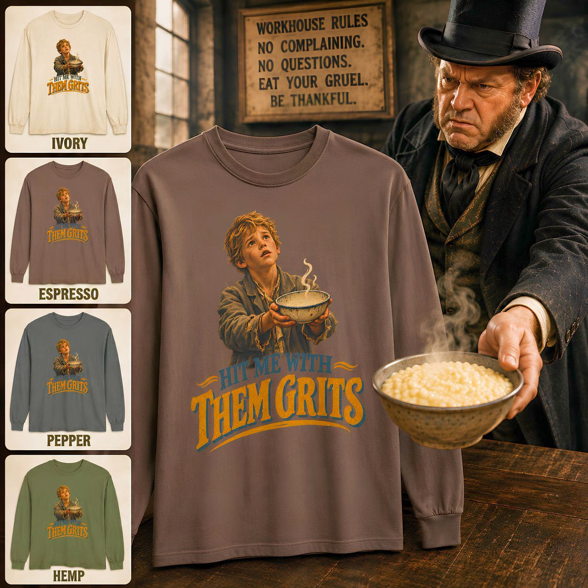 Hit Me With Them Grits Long Sleeve Shirt Funny Southern Food Tee