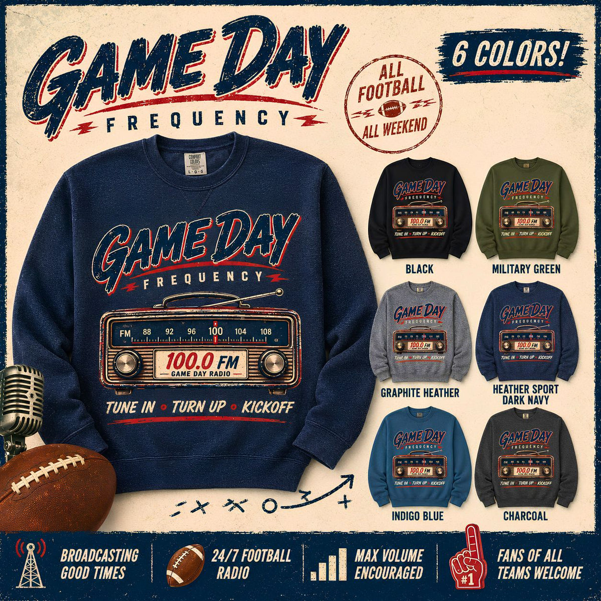 Game Day Sweatshirt, Vintage Football Sweatshirt, Game Day Frequency Shirt, Retro Football Radio Crewneck, Football Season Gift
