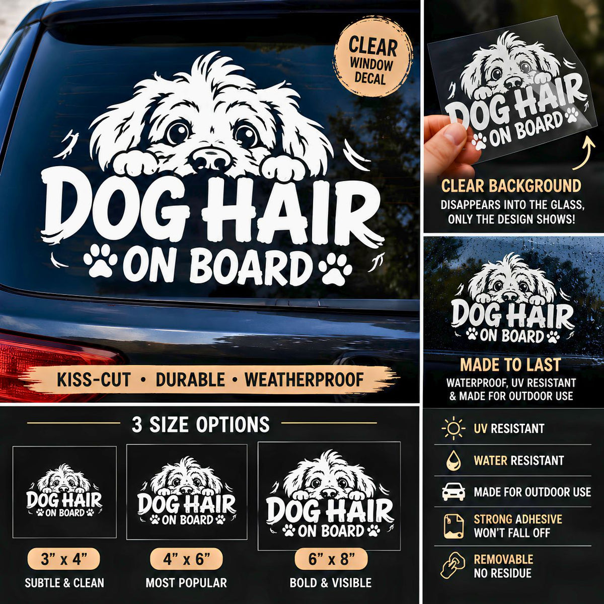 Dog Hair On Board Sticker Kiss-Cut Vinyl Decal