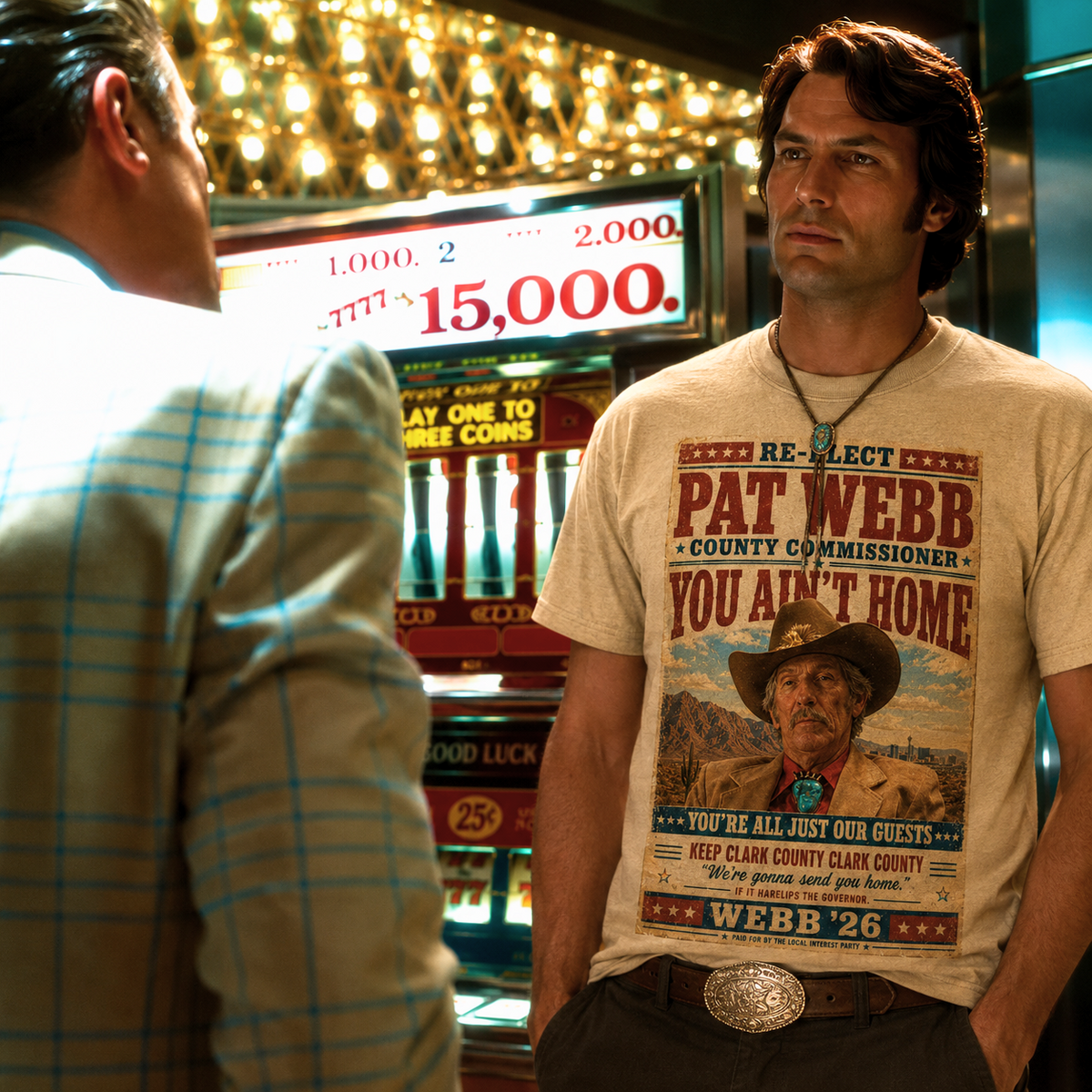 Pat Webb County Commissioner Shirt, You Ain't Home Tee, Casino Movie Inspired Vintage Campaign Poster Shirt, Vegas Western Graphic Tee