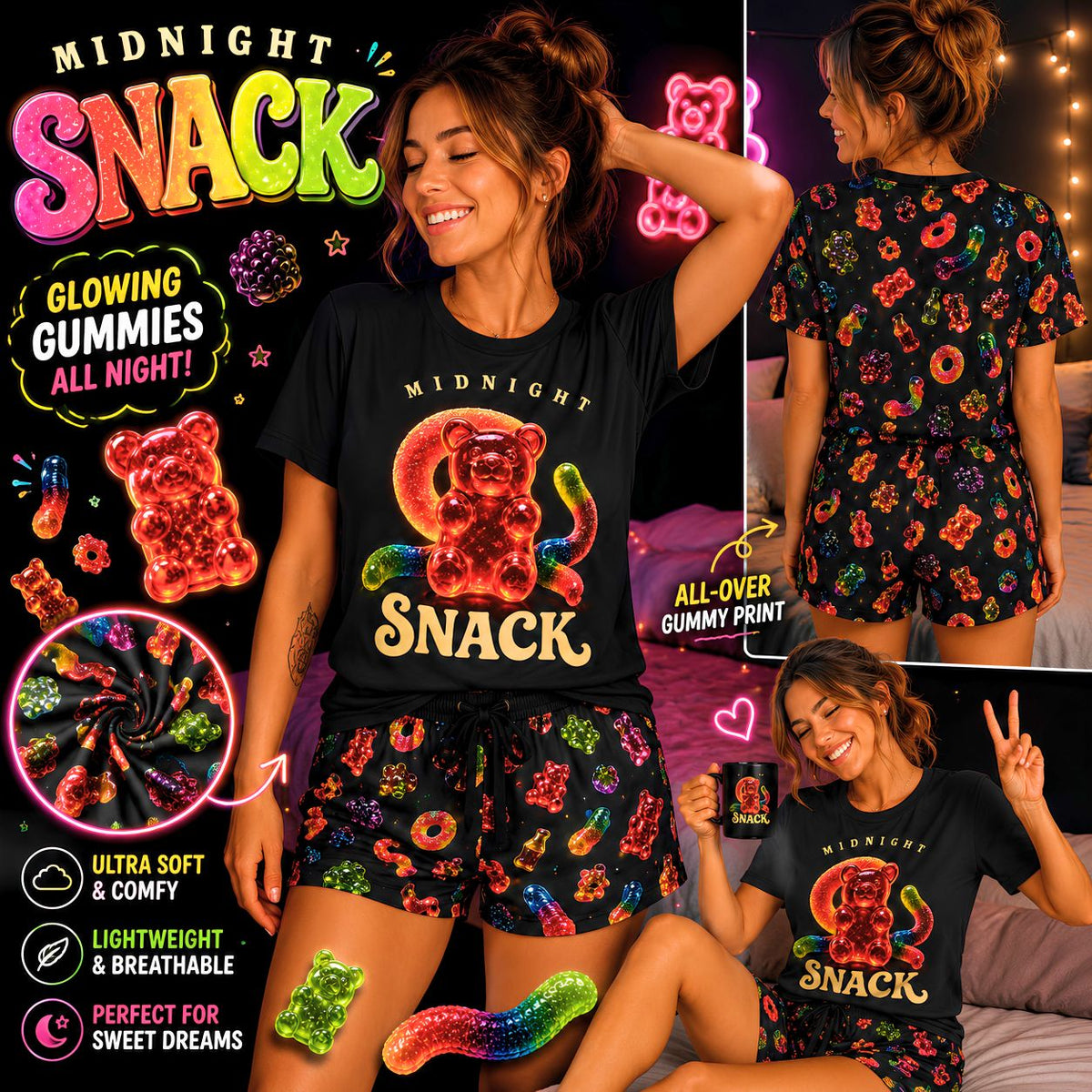 Midnight Snack Gummy Pajama Set, Candy Lover PJs
