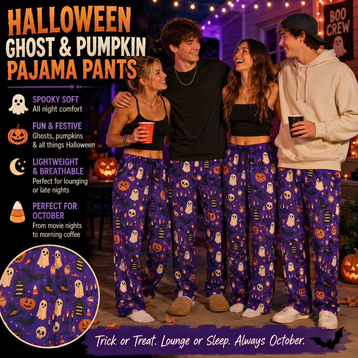 Halloween Ghost Pumpkin Pajama Pants | Spooky All Over Print Lounge Pants | Cozy Halloween Sleep Pants