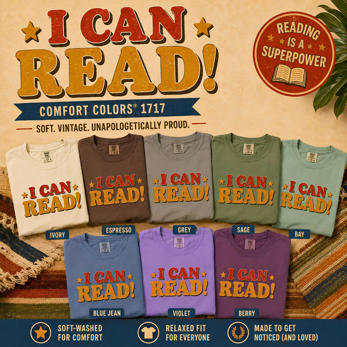 I Can Read Shirt, Funny Retro Reading T-Shirt, Book Lover Gift, Vintage Reader Tee, Librarian Teacher Shirt