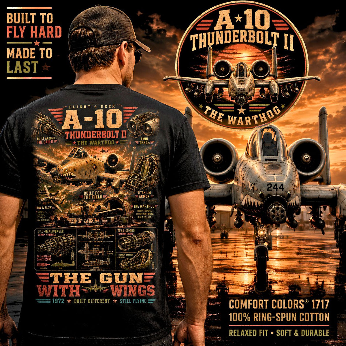 A-10 Thunderbolt II aircraft poster T-shirt The Gun with Wings design