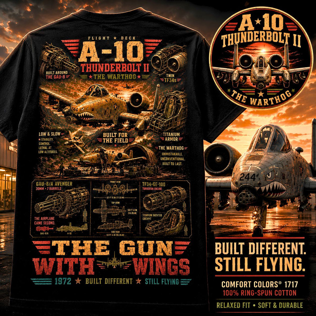 A-10 Thunderbolt II aircraft poster T-shirt | The Gun with Wings design