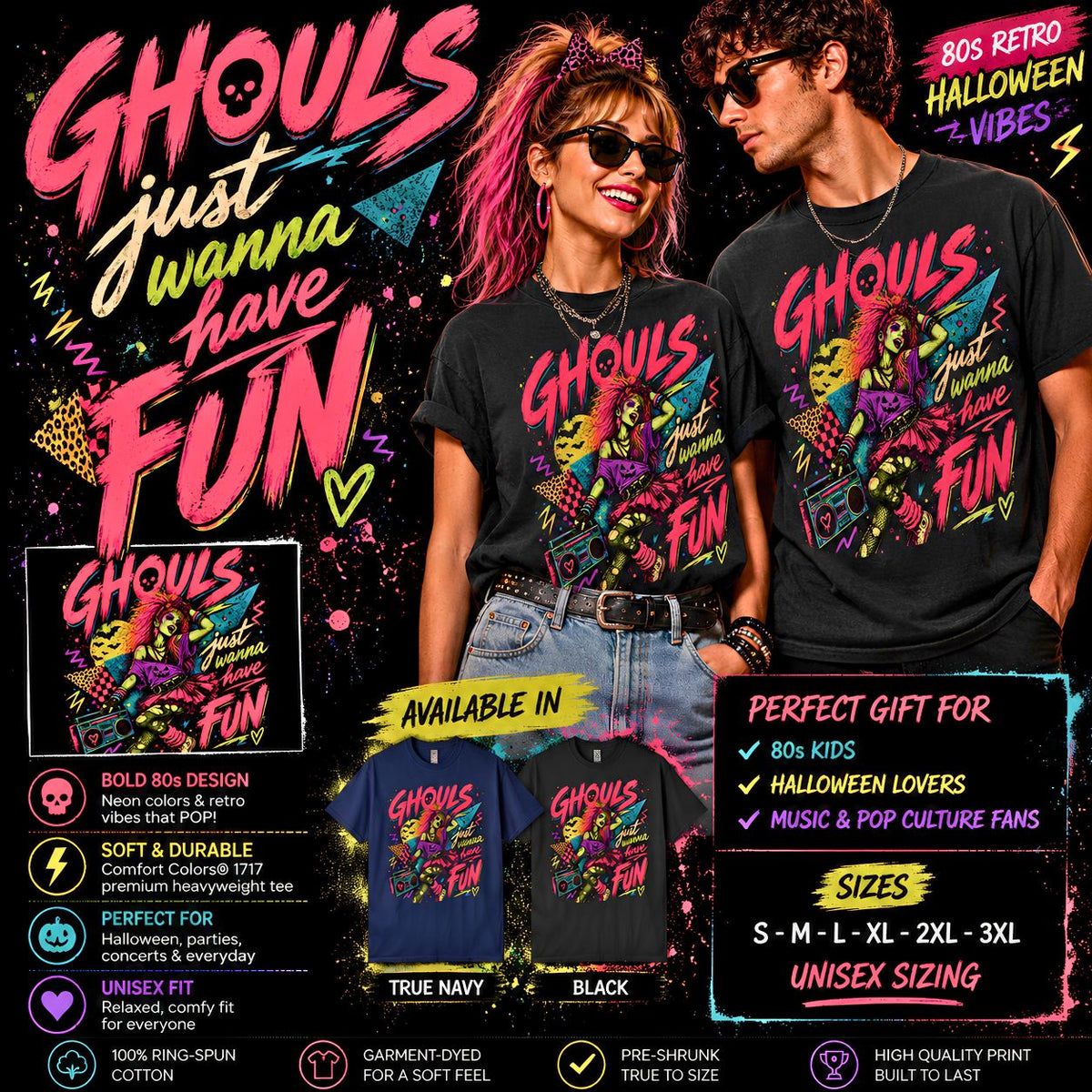 Ghouls Just Wanna Have Fun T-shirt Neon 80s Retro Halloween Graphic