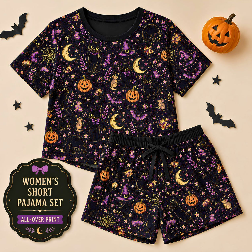 Whimsical Halloween Night Pajama Set Short Pajama Set