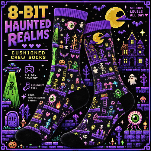 8-Bit Halloween Crew Socks Retro Pixel Art Spooky Socks