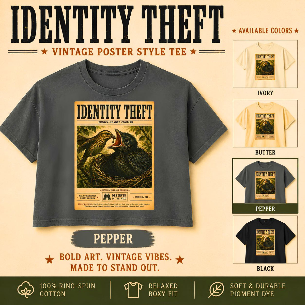 Identity Theft Boxy Tee Cowbird Birdwatching Shirt