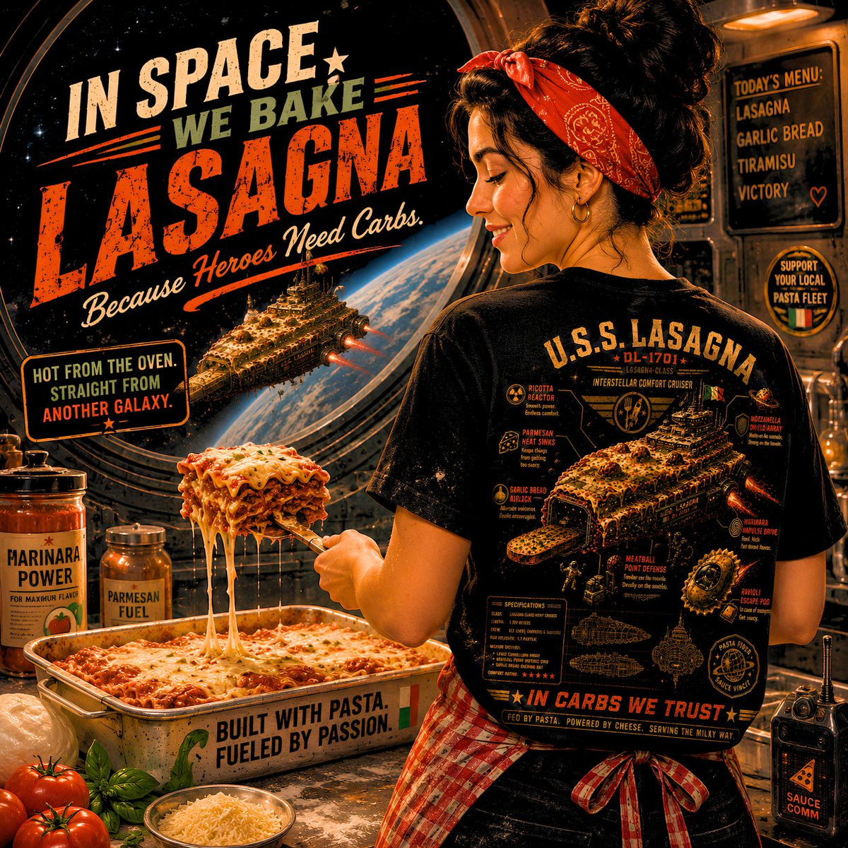 Space Lasagna Shirt, Funny Sci Fi Pasta T-Shirt