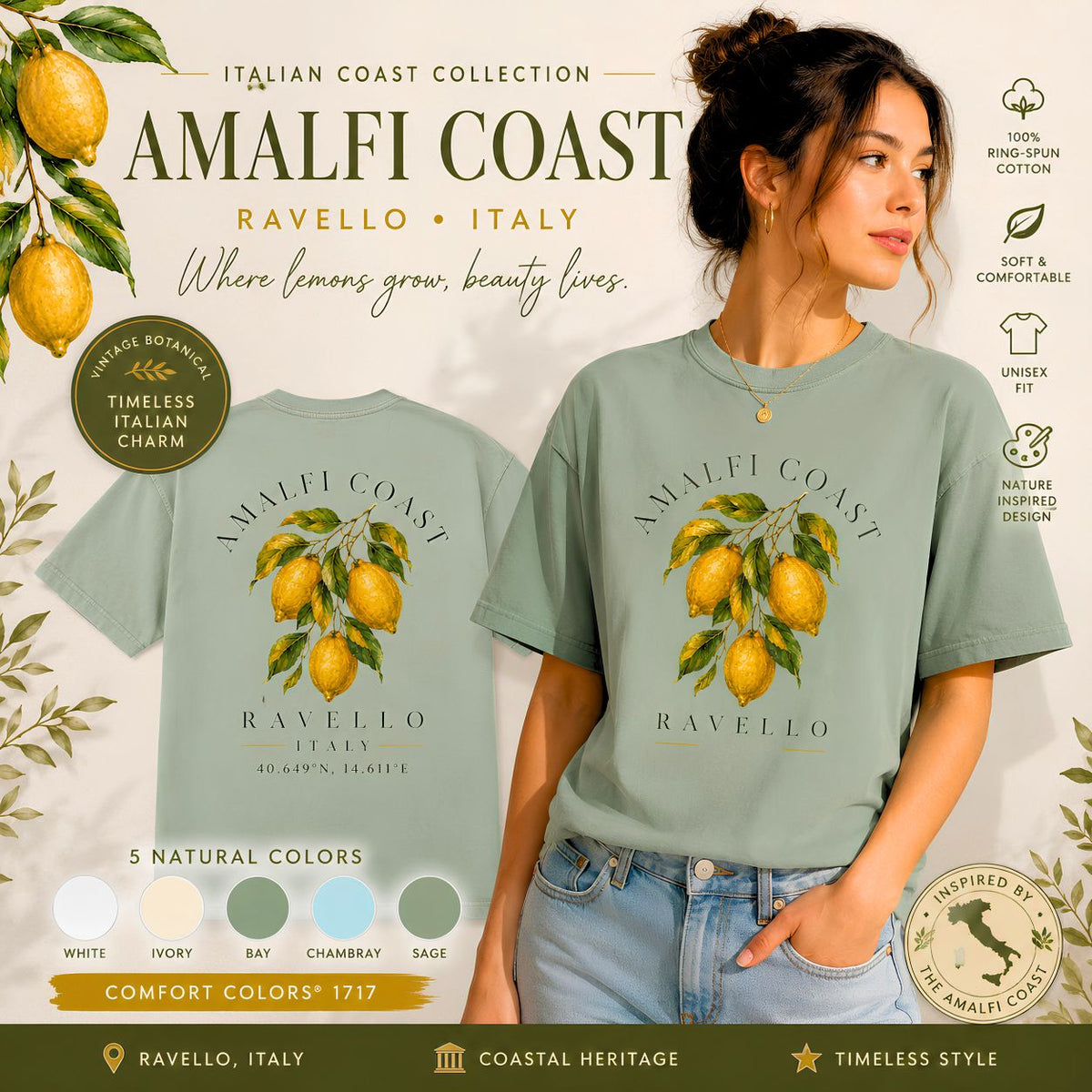 Amalfi Coast Lemon Branch T-shirt | Ravello Botanical Tee