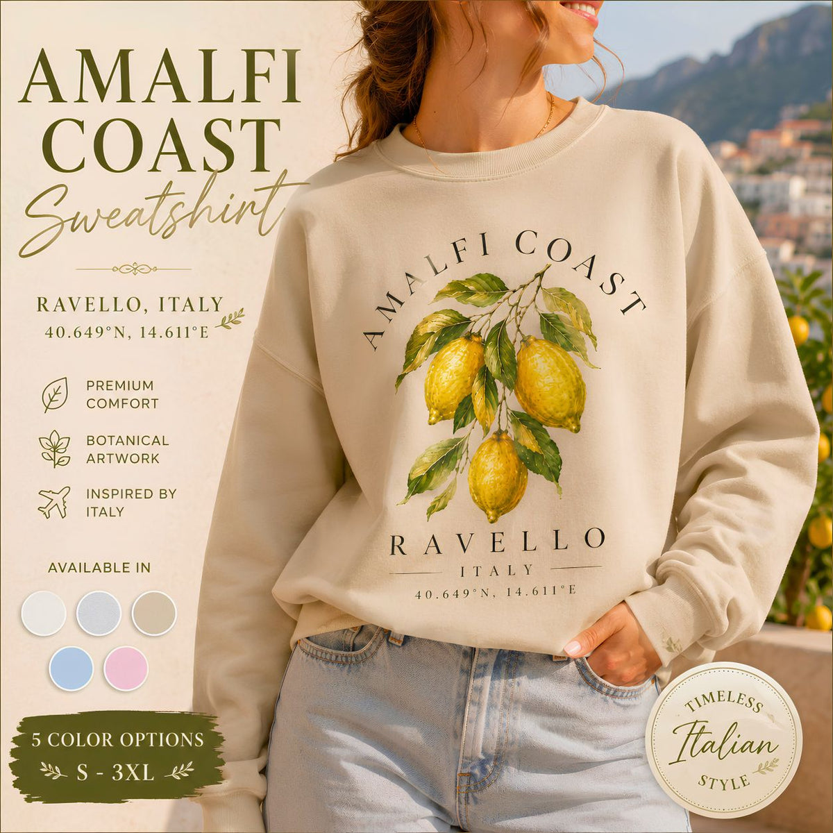 Amalfi Coast Lemon Branch sweatshirt | Ravello botanical citrus design