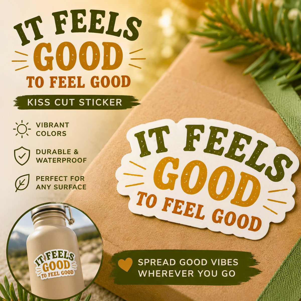 It Feels Good To Feel Good sticker Kiss-Cut Sticker, Positive Quote