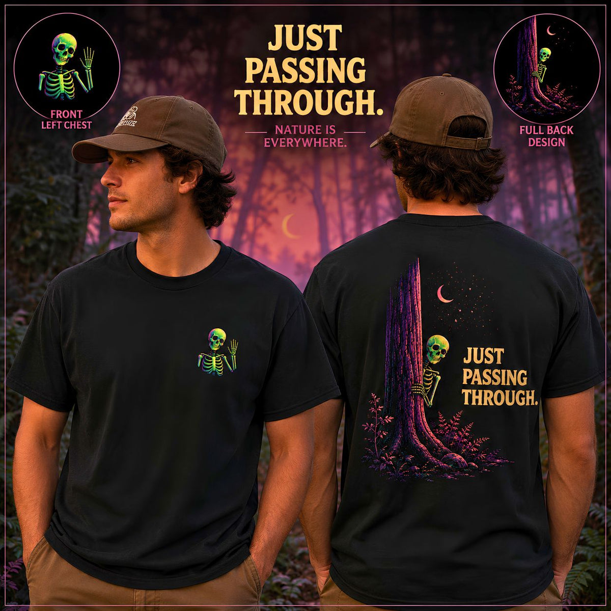Just Passing Through skeleton T-Shirt | neon skeleton peekaboo design