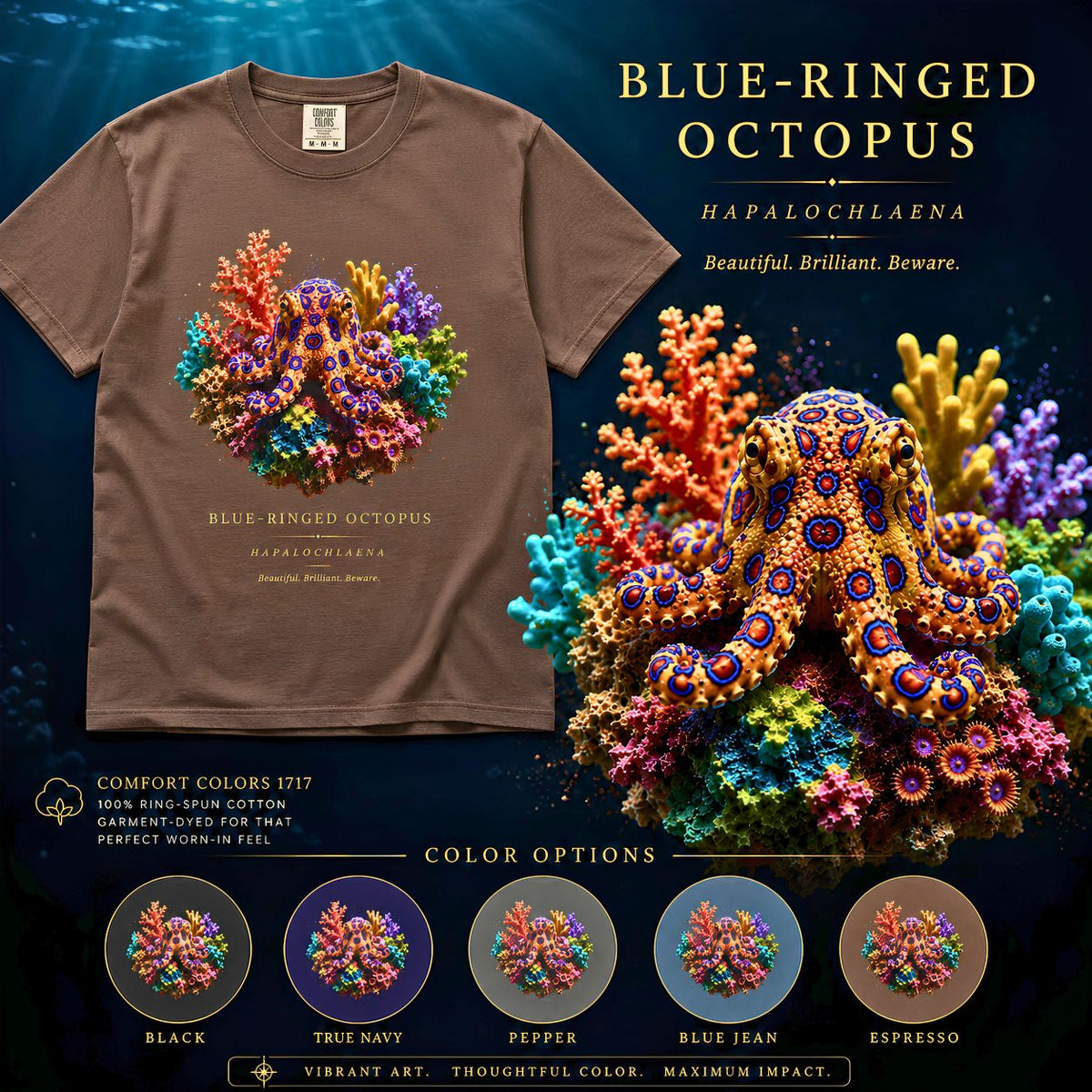Blue-Ringed Octopus Shirt Hapalochlaena Marine Biology Tee
