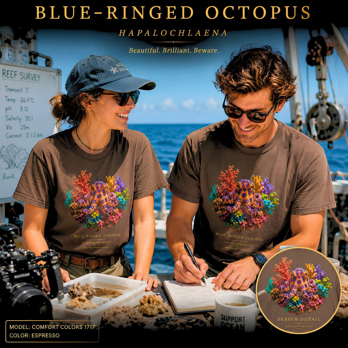 Blue-Ringed Octopus Shirt | Hapalochlaena Marine Biology Tee | Colorful Coral Reef Nature Shirt | Ocean Wildlife Gift | Comfort Colors 1717