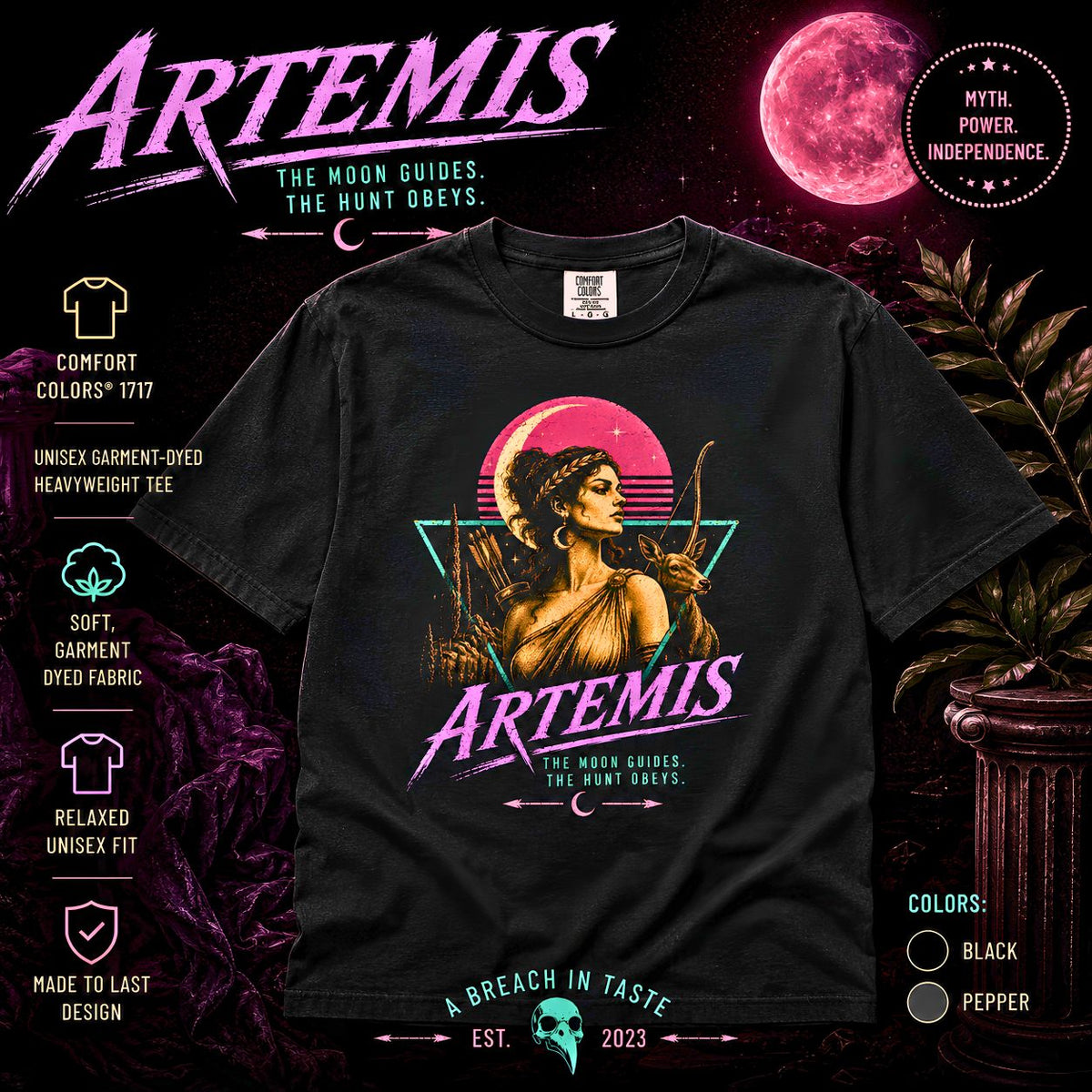 Artemis Greek Mythology Shirt, Goddess of the Hunt Tee, Moon Goddess Graphic, Dark Academia, Comfort Colors 1717