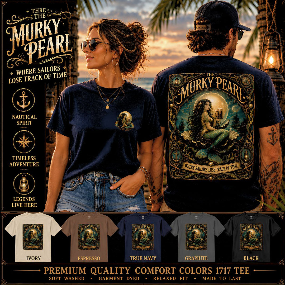 The Murky Pearl Comfort Colors 1717 Tee, Vintage Mermaid Shirt