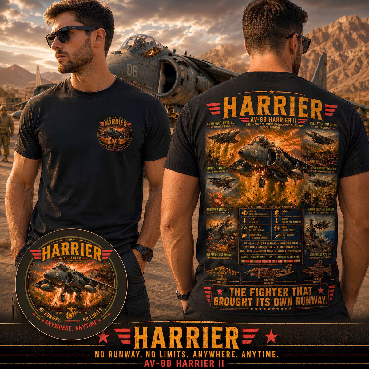 AV-8B Harrier II Shirt | The Fighter That Brought Its Own Runway | USMC v/stol Aviation Tee