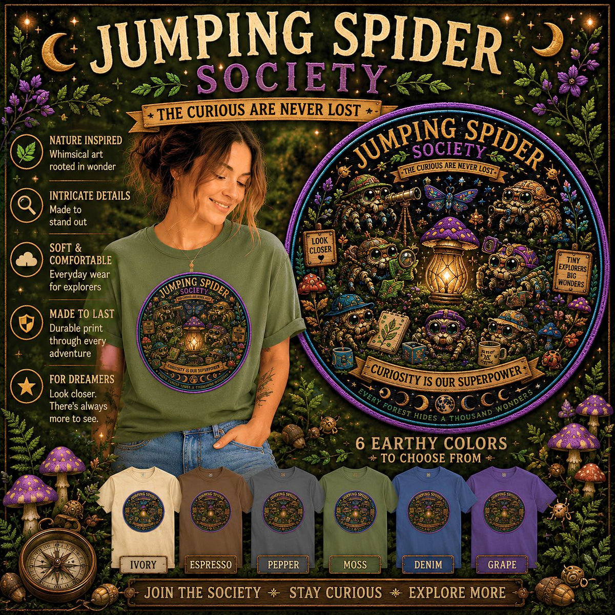 Jumping Spider Society Shirt, Curiosity Is Our Superpower Tee