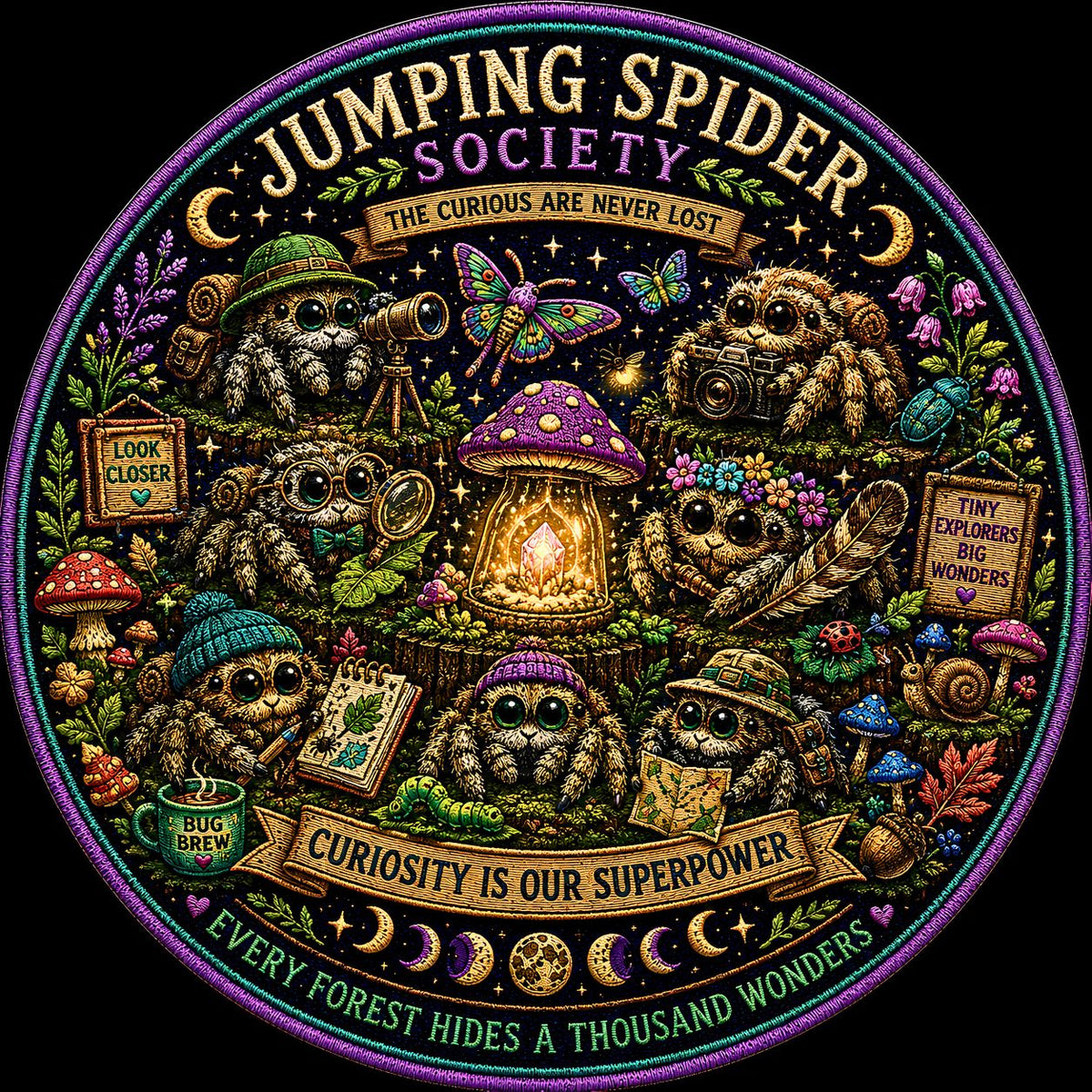 Jumping Spider Society Shirt, Curiosity Is Our Superpower Tee, Cute Spider Shirt, Woodland Nature T-Shirt, Cottagecore Gift, Entomology Art