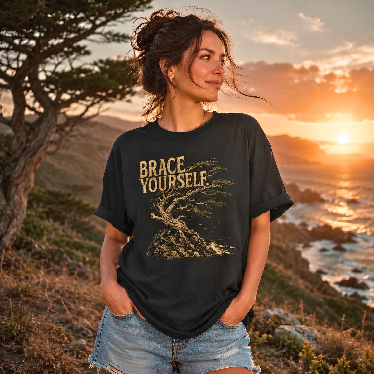 Brace Yourself Coastal Tree T-Shirt Vintage Nature Graphic Tee