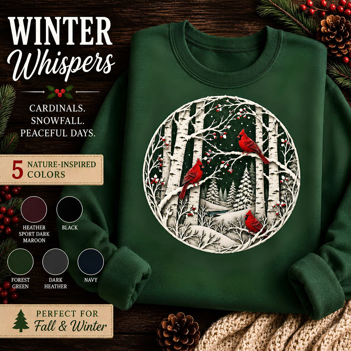 Winter Cardinals Sweatshirt, Cardinals in Birch Trees Crewneck, Snowy Bird Sweatshirt, Cozy Winter Nature Sweatshirt