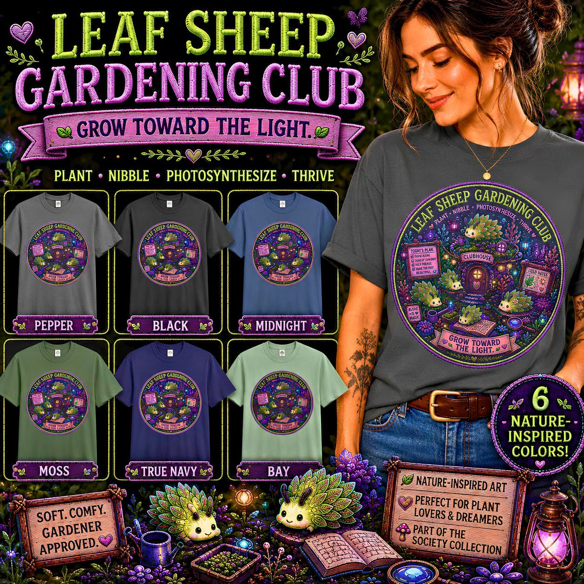 Leaf Sheep Gardening Club shirt featuring cute sea slug and underwater botanical artwork