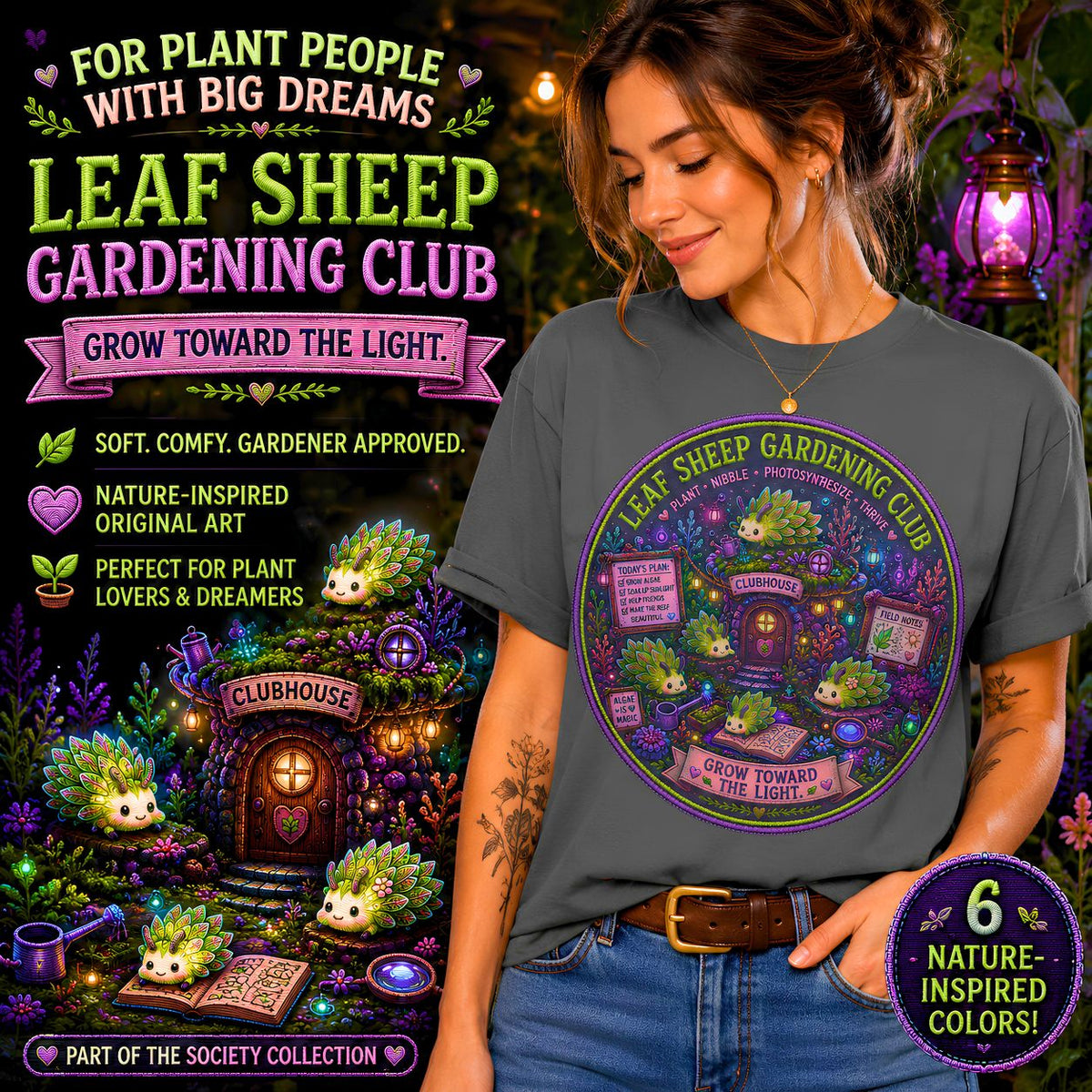Leaf Sheep Gardening Club Shirt | Cute Sea Slug Nature Tee | Plant Lover Gift | Whimsical Botanical Graphic T-Shirt