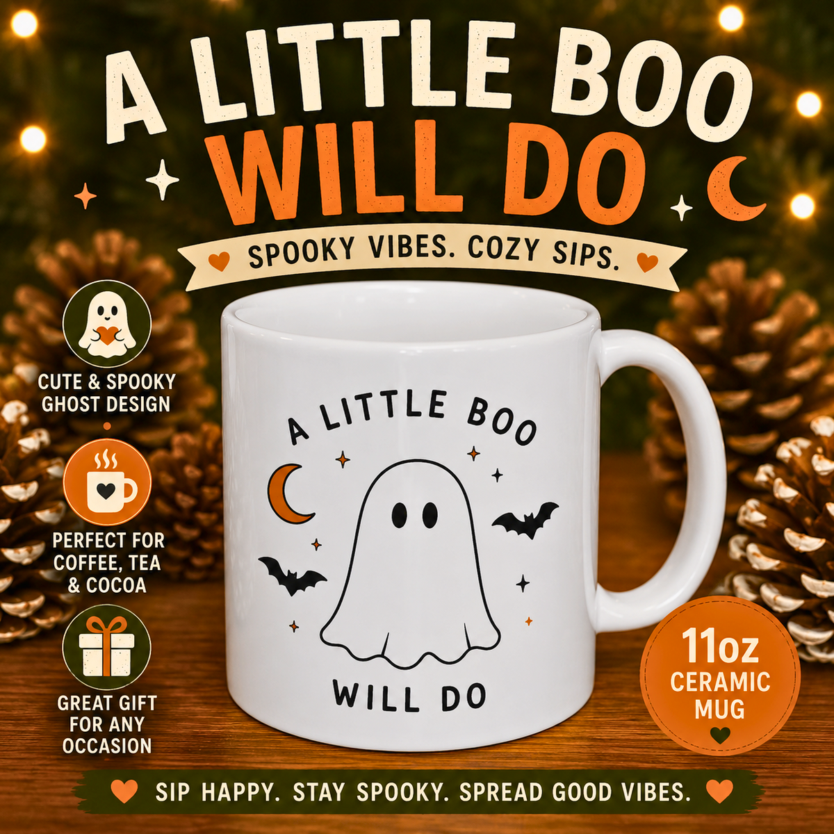 A Little Boo Will Do Mug Cute Ghost Halloween Ceramic Mug