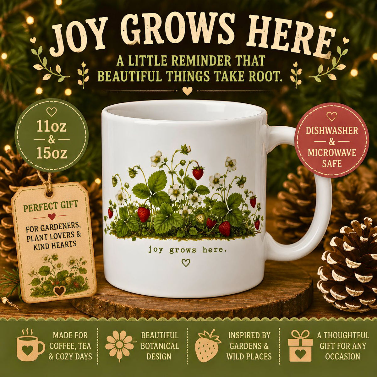 Wild Strawberry Botanical Mug Vintage Floral Ceramic Mug