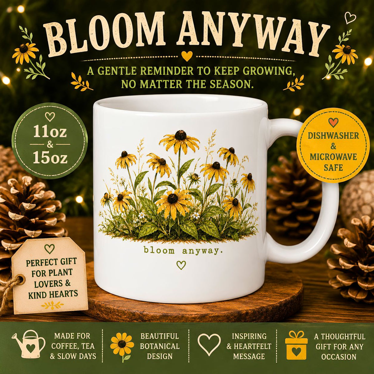 Black-eyed Susan floral illustration Mug wildflower botanical coffee cup
