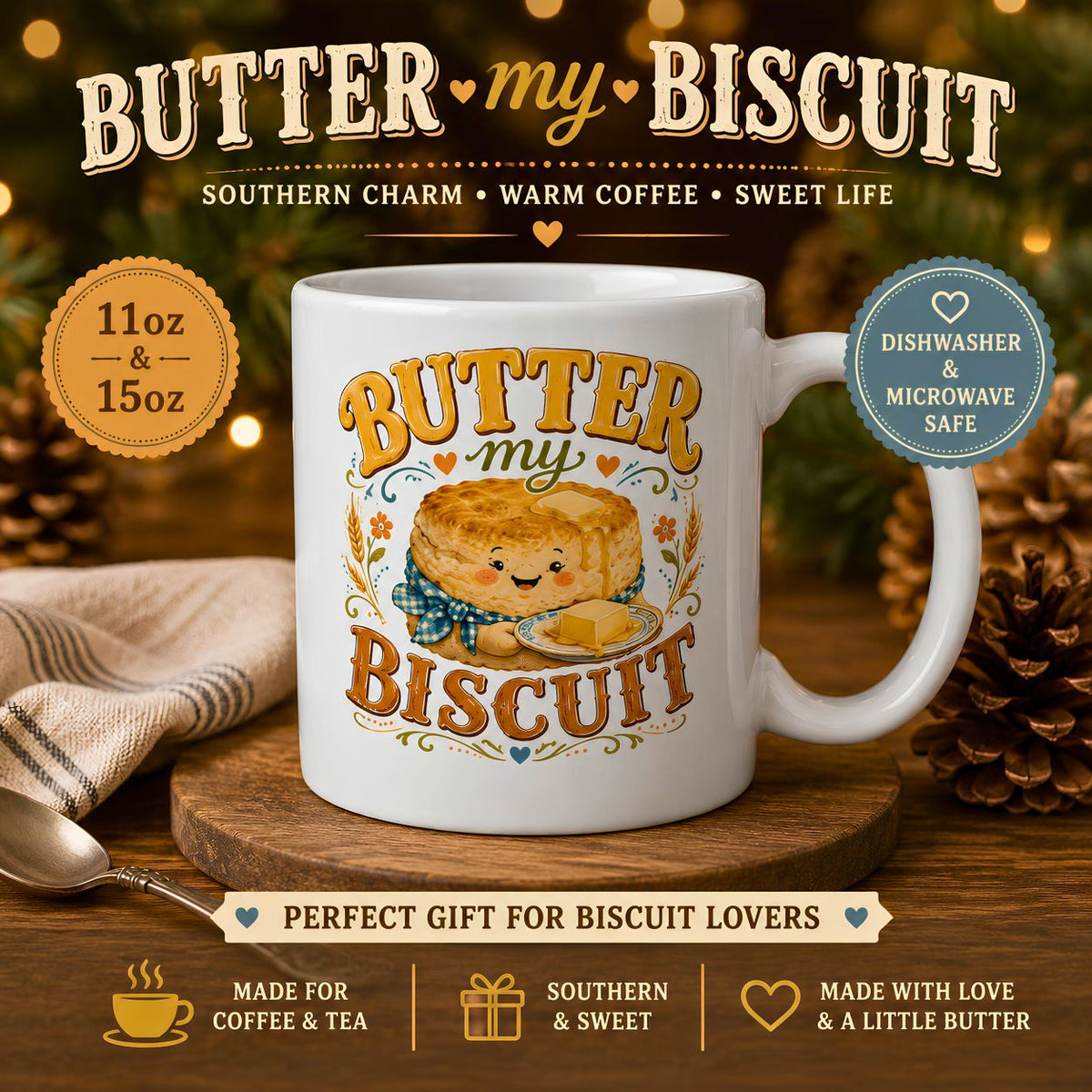 Butter My Biscuit Ceramic Mug Funny Southern Coffee Mug