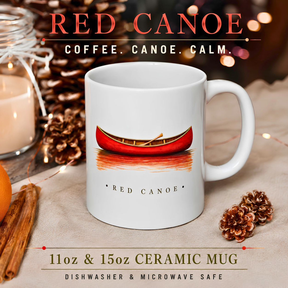 Red Canoe Ceramic Coffee Mug Canoe Lover Gift