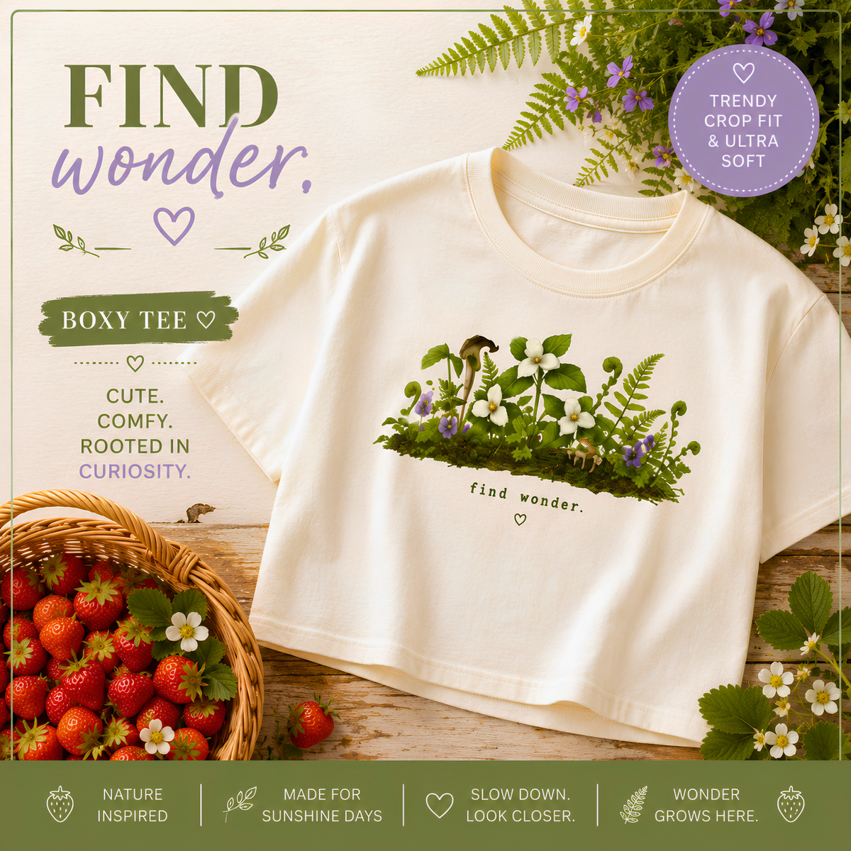 Find Wonder Boxy Tee Woodland Wildflower Shirt