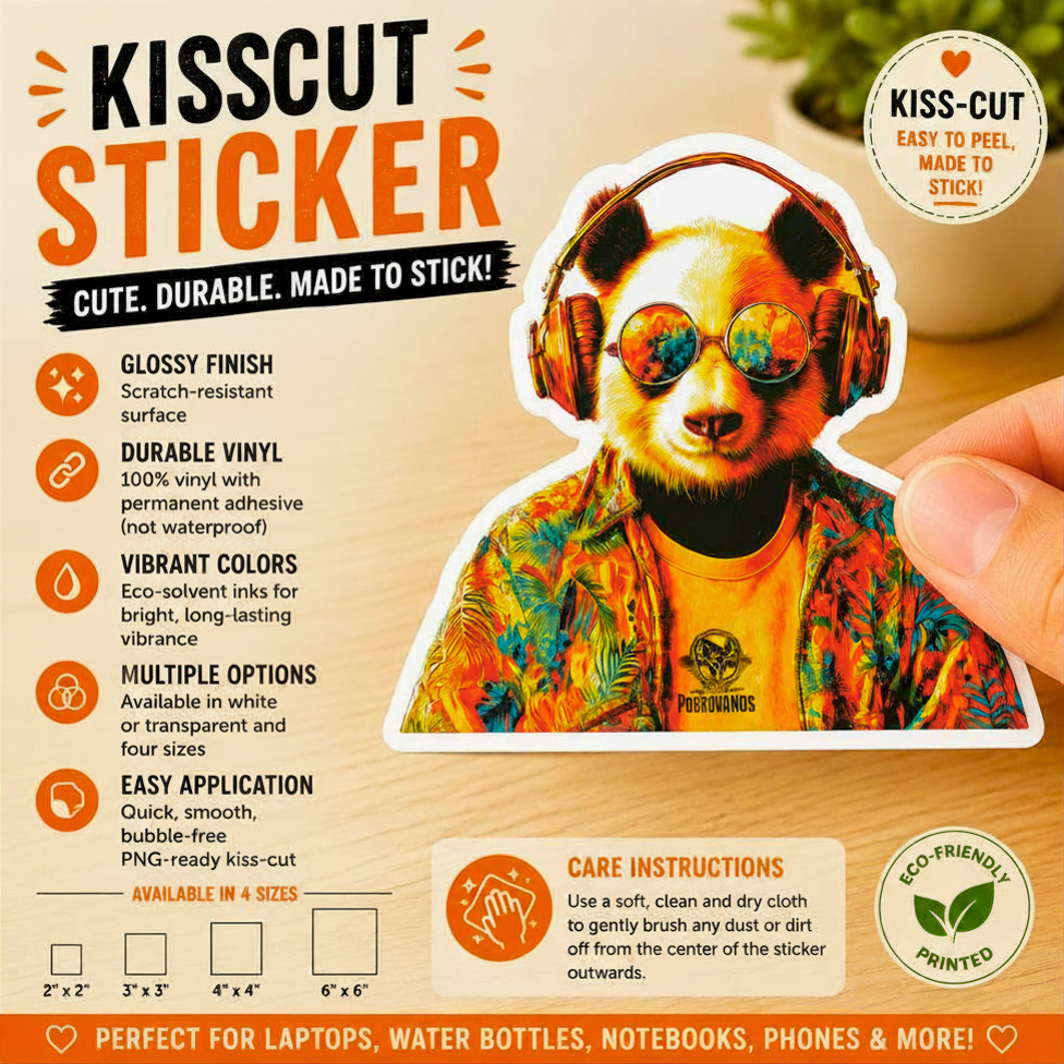 Cool Panda with Headphones Sticker Kiss-Cut Vinyl Laptop Decal