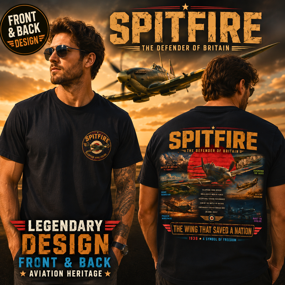 Spitfire Aircraft History T-Shirt | The Wing That Saved a Nation, WWII Plane Art