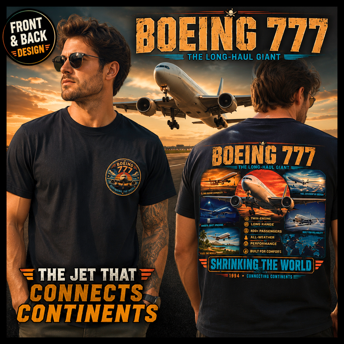 Boeing 777 Shirt Shrinking the World Aviation Tee