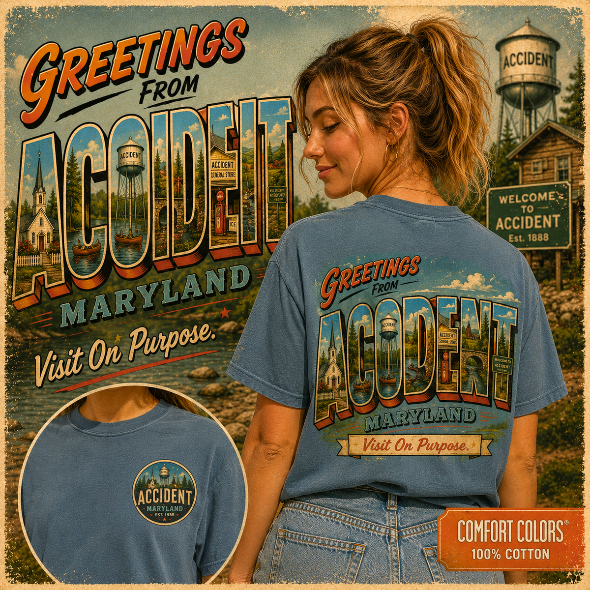 Greetings From Accident Maryland Shirt, Vintage Postcard Tee