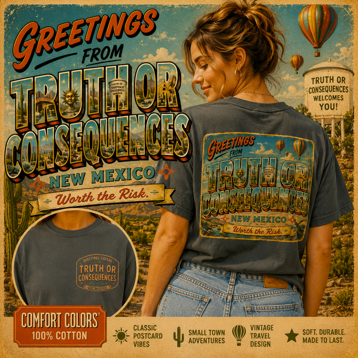 Greetings From Truth or Consequences New Mexico Shirt Vintage Postcard Tee