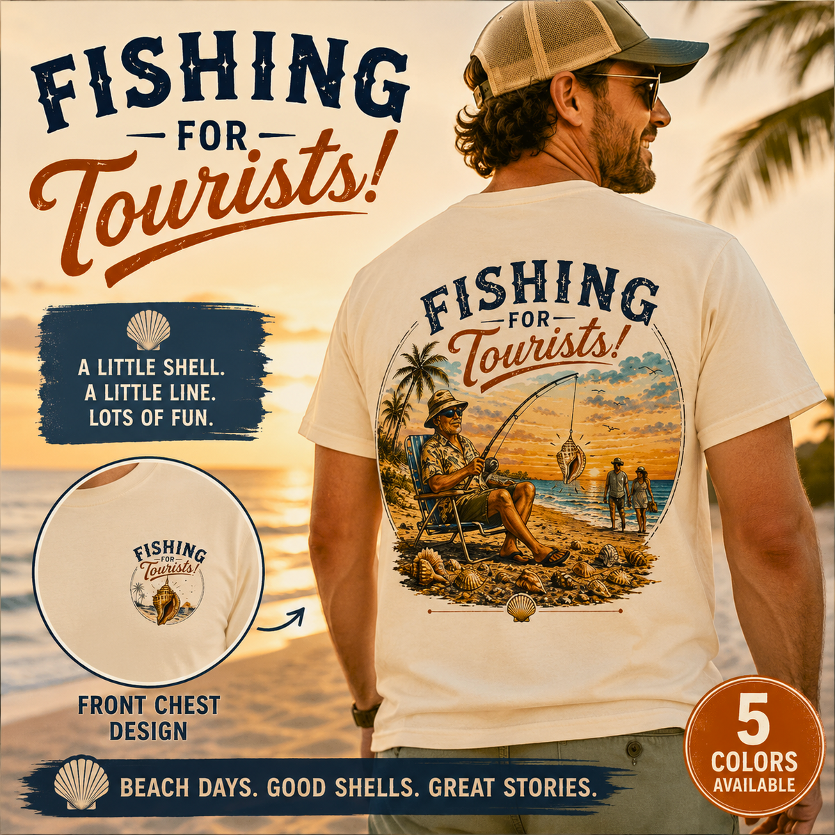 Fishing for Tourists shirt Vintage Beach Fishing Sunset T-shirt