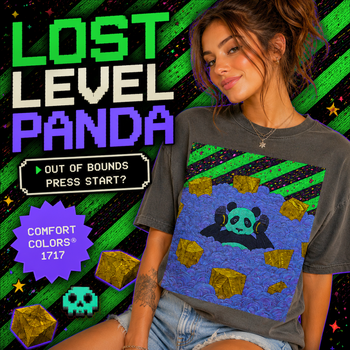 Lost Level Panda Comfort Colors Shirt, Retro Gaming Tee