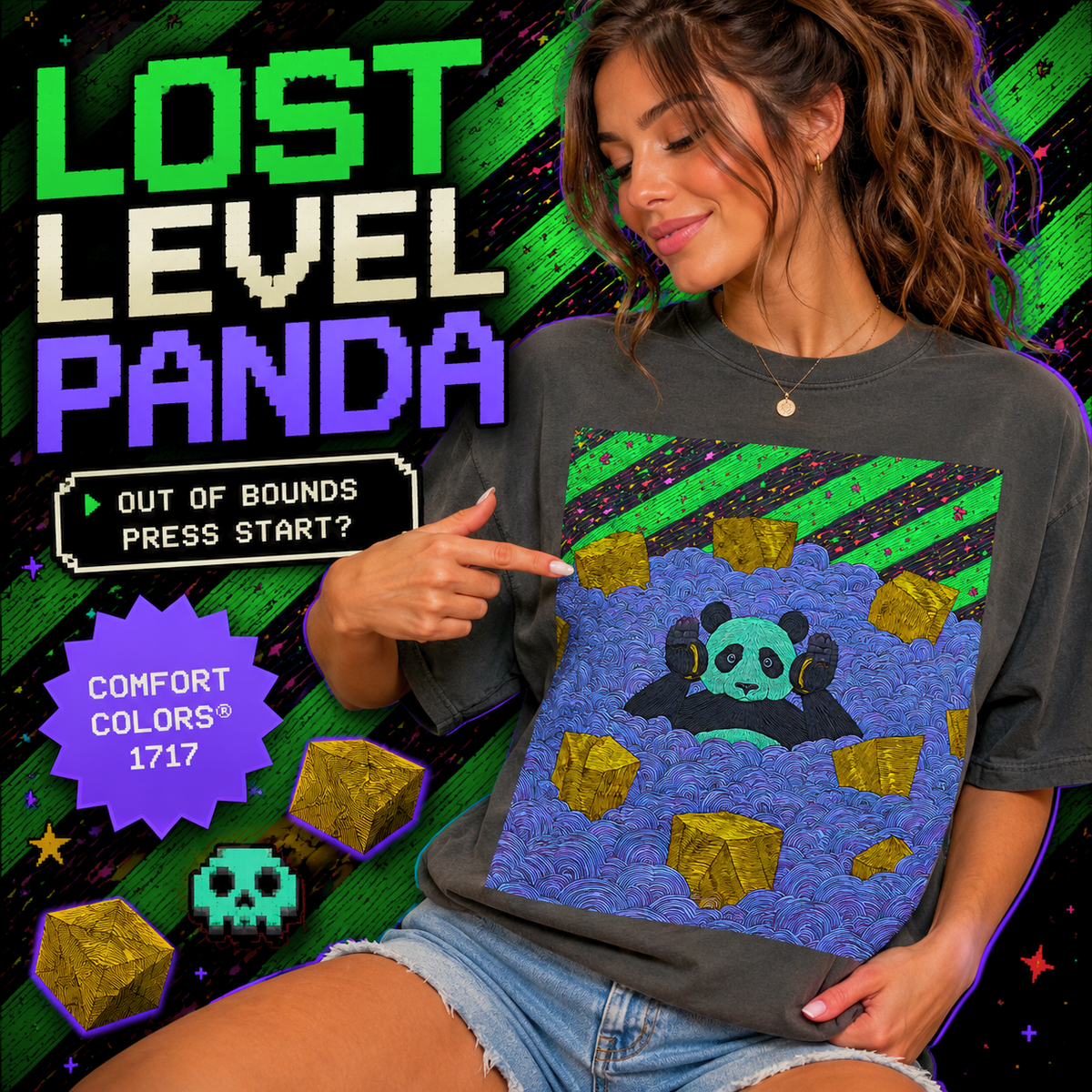 Lost Level Panda Comfort Colors Shirt, Retro Gaming Tee, Weirdcore Panda Graphic Tee