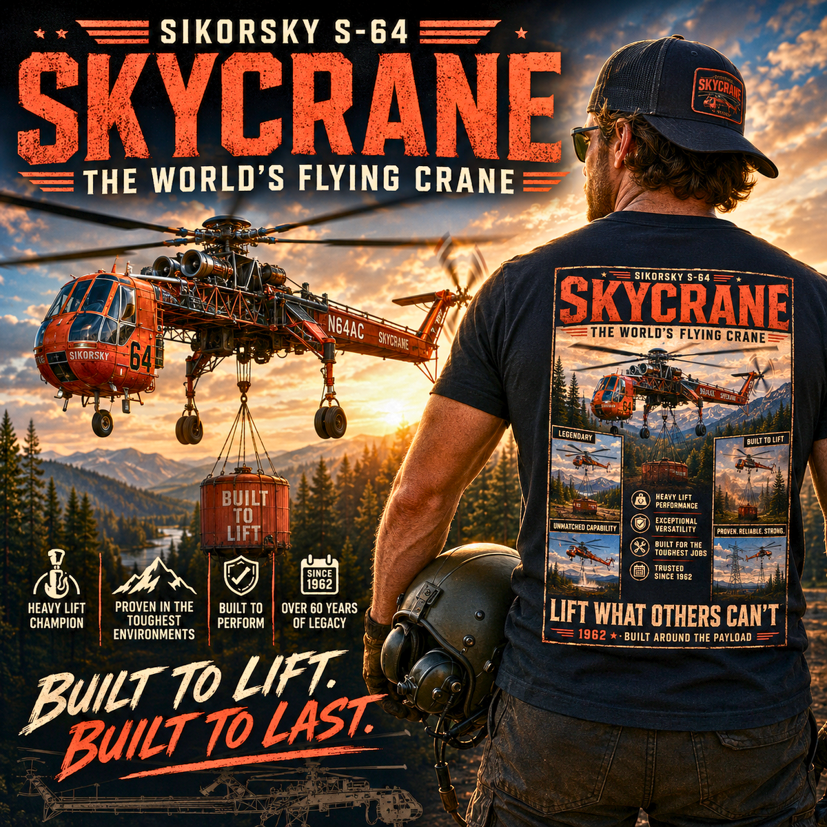 Sikorsky S-64 Skycrane Shirt | Flying Crane Heavy Lift Helicopter Tee