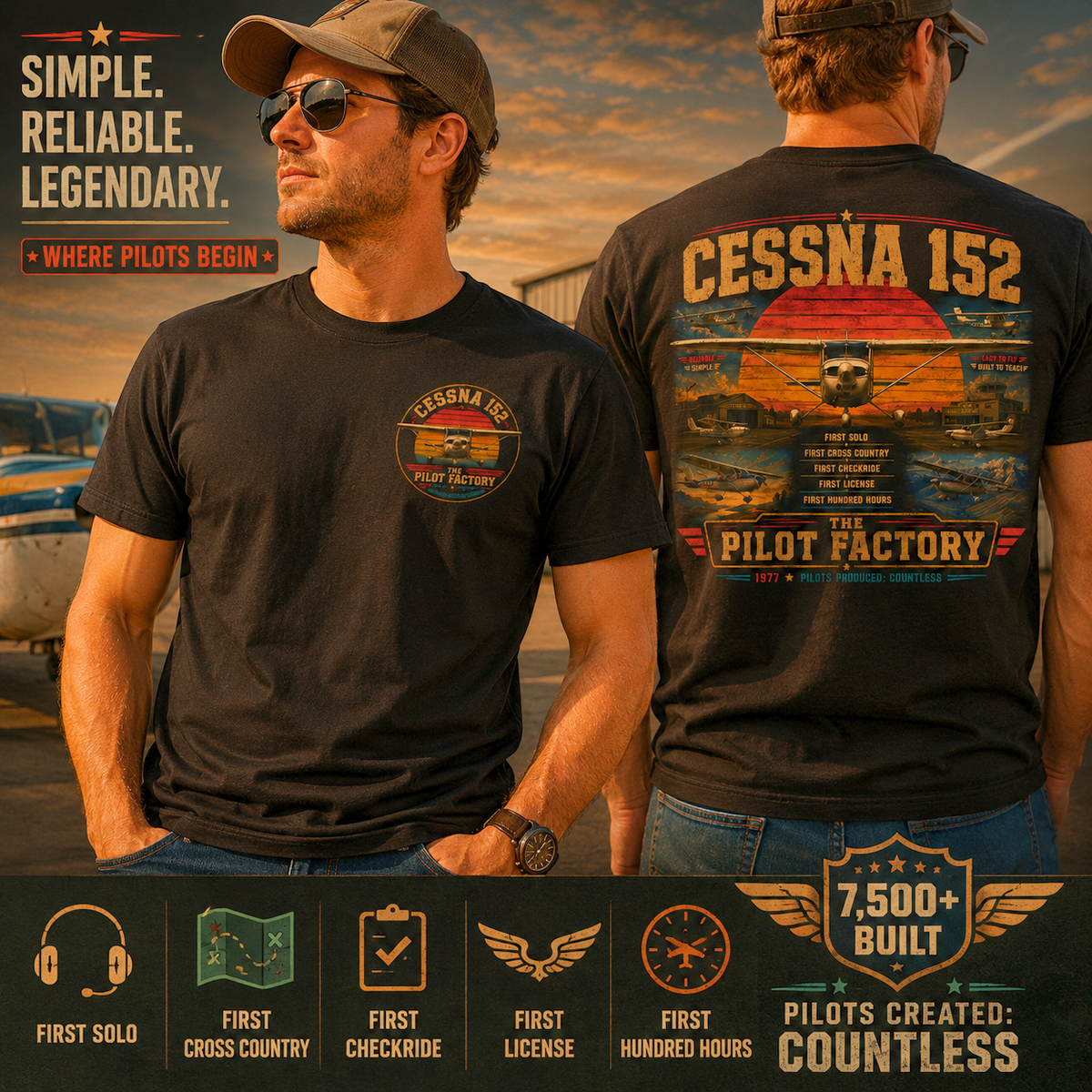 Cessna 152 The Pilot Factory Aviation T-Shirt Vintage Flight School Trainer Pilot Gift