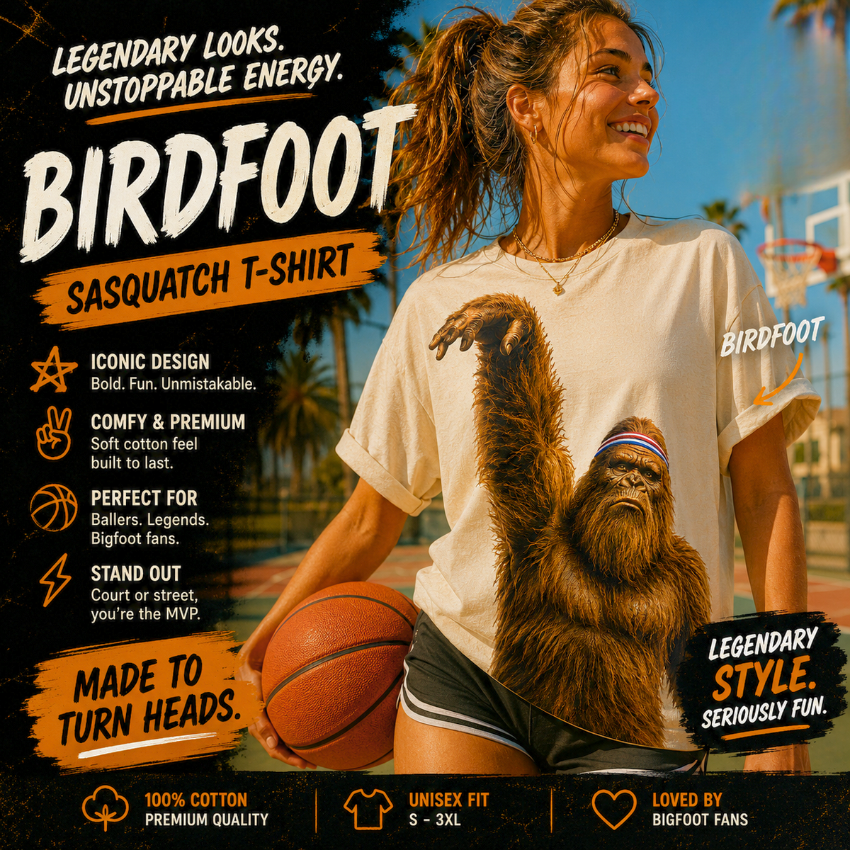 Birdfoot Bigfoot Basketball Shirt, Funny Sasquatch Sports